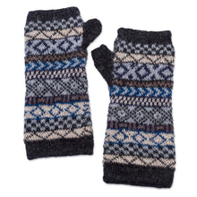 Load image into Gallery viewer, Hand Crafted 100% Alpaca Colorful Fingerless Gloves - Geometric Color | NOVICA
