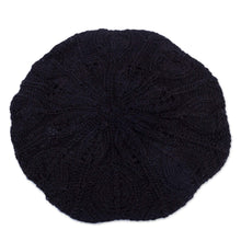 Load image into Gallery viewer, Hand Knit Black 100% Alpaca Beret from Peru - Dark Leaves | NOVICA
