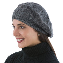 Load image into Gallery viewer, Andean Alpaca Wool Hand Knitted Beret in Charcoal Grey - Charcoal Grey Leaves | NOVICA
