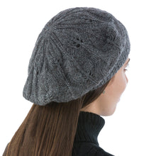 Load image into Gallery viewer, Andean Alpaca Wool Hand Knitted Beret in Charcoal Grey - Charcoal Grey Leaves | NOVICA
