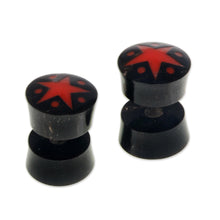 Load image into Gallery viewer, Handcrafted Arang Wood Red Star Stud Earrings from Bali - Dotted Stars | NOVICA
