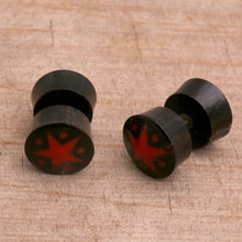 Load image into Gallery viewer, Handcrafted Arang Wood Red Star Stud Earrings from Bali - Dotted Stars | NOVICA
