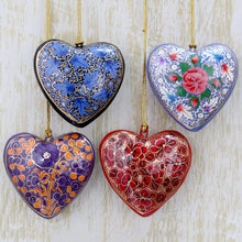 Load image into Gallery viewer, 4 Artisan Crafted Papier Mache Ornaments Flower Hearts Set - Bouquet of Hearts | NOVICA
