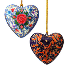 Load image into Gallery viewer, 4 Artisan Crafted Papier Mache Ornaments Flower Hearts Set - Bouquet of Hearts | NOVICA
