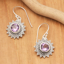 Load image into Gallery viewer, Hand Crafted Amethyst and Sterling Silver Dangle Earrings - Purple Sunshine | NOVICA
