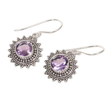 Load image into Gallery viewer, Hand Crafted Amethyst and Sterling Silver Dangle Earrings - Purple Sunshine | NOVICA
