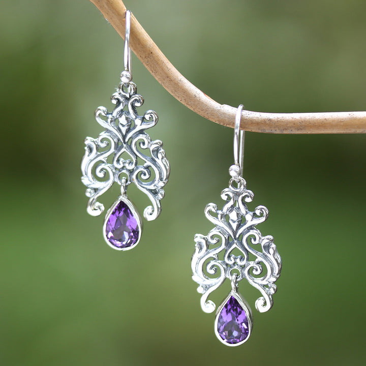 Artisan Crafted Amethyst and Sterling Silver Dangle Earrings - Purple Forest | NOVICA