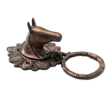 Load image into Gallery viewer, Horse Door Knocker Copper Plated Brass with Antique Look - Horse Arrival | NOVICA
