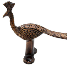 Load image into Gallery viewer, Antiqued Peacock Indian Door Handle in Copper Plated Brass - Peacock Passage | NOVICA
