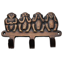 Load image into Gallery viewer, Hand Crafted Monkey Brass Key Chain Holder from India - Four Wise Monkeys | NOVICA

