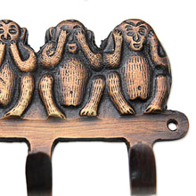 Load image into Gallery viewer, Hand Crafted Monkey Brass Key Chain Holder from India - Four Wise Monkeys | NOVICA
