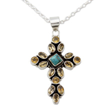 Load image into Gallery viewer, Citrine and Sterling Silver Necklace with Cross Pendant - Radiant Cross | NOVICA
