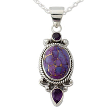 Load image into Gallery viewer, Purple Turquoise and Amethyst Pendant Necklace from India - Resplendent in Purple | NOVICA
