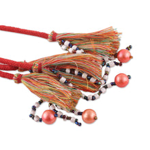 Load image into Gallery viewer, Rayon Embroidered Orange and Red Cotton Belt with Tassels - Tangerine Tassels | NOVICA
