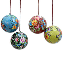 Load image into Gallery viewer, Hand Painted Multicolored Floral Ornaments (Set of 4) - Kashmir Valley Ornaments | NOVICA
