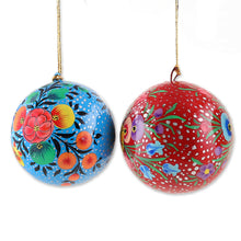 Load image into Gallery viewer, Hand Painted Multicolored Floral Ornaments (Set of 4) - Kashmir Valley Ornaments | NOVICA
