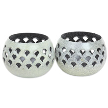 Load image into Gallery viewer, Green Steel Lattice Tealight Candleholders (Pair) - Green Jali Lattice | NOVICA
