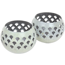 Load image into Gallery viewer, Green Steel Lattice Tealight Candleholders (Pair) - Green Jali Lattice | NOVICA
