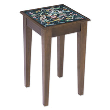 Load image into Gallery viewer, Hand Painted Glass Top Wood Accent Table - Birds in the Heavens | NOVICA
