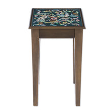 Load image into Gallery viewer, Hand Painted Glass Top Wood Accent Table - Birds in the Heavens | NOVICA
