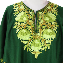 Load image into Gallery viewer, Kashmiri Chain Stitch Floral Embroidery Green Wool Poncho - Kashmiri Forest | NOVICA
