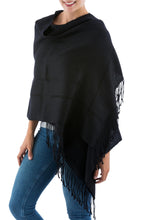 Load image into Gallery viewer, Black Baby Alpaca Handwoven Peruvian Shawl - Timeless in Black | NOVICA
