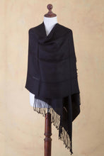 Load image into Gallery viewer, Black Baby Alpaca Handwoven Peruvian Shawl - Timeless in Black | NOVICA
