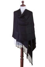 Load image into Gallery viewer, Black Baby Alpaca Handwoven Peruvian Shawl - Timeless in Black | NOVICA
