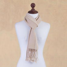 Load image into Gallery viewer, 100% Alpaca Backstrap Loomed Scarf in Beige - Timeless in Beige | NOVICA
