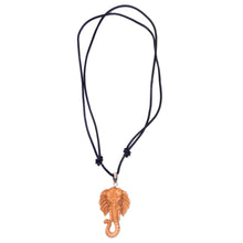 Load image into Gallery viewer, Artisan Crafted Brown Elephant Necklace in Leather and Bone - Spirit of the Elephant | NOVICA
