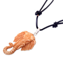 Load image into Gallery viewer, Artisan Crafted Brown Elephant Necklace in Leather and Bone - Spirit of the Elephant | NOVICA
