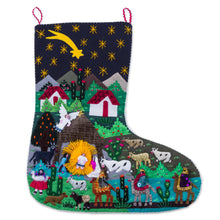 Load image into Gallery viewer, Handcrafted Andean Applique Christmas Stocking - Village Nativity | NOVICA
