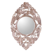 Load image into Gallery viewer, Hand-Carved Wood Round Floral Wall Mirror from Bali - Jembrana Frangipani | NOVICA
