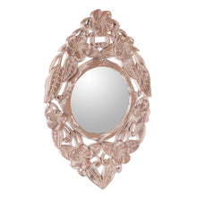 Load image into Gallery viewer, Hand-Carved Wood Round Floral Wall Mirror from Bali - Jembrana Frangipani | NOVICA
