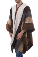 Load image into Gallery viewer, Men&#39;s Andean 100% Alpaca Handwoven Poncho in Earth Shades - Andean Celebration | NOVICA
