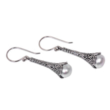 Load image into Gallery viewer, Silver 925 Elongated Balinese Earrings with Cultured Pearl - White Honeysuckle | NOVICA
