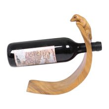 Load image into Gallery viewer, Lizard Theme Hand Carved Brown Wood Wine Bottle Holder - Brown Balinese Lizard | NOVICA
