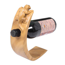Load image into Gallery viewer, Lizard Theme Hand Carved Brown Wood Wine Bottle Holder - Brown Balinese Lizard | NOVICA

