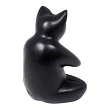 Load image into Gallery viewer, Black Cat Praying in a Yoga Pose Signed Wood Sculpture - Black Cat Prayer | NOVICA
