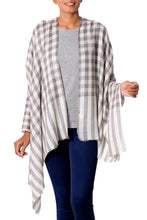 Load image into Gallery viewer, Cream Color Wool Shawl with Thick Checkered Grey Composition - Grey Checkered Landscape | NOVICA
