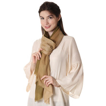 Load image into Gallery viewer, 100% Wool Lightweight Shawl in Olive Green and Beige - Delightful Sophistication | NOVICA
