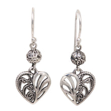 Load image into Gallery viewer, Sterling Silver Dangle Earrings Heart Shape from Indonesia - The Other Side | NOVICA
