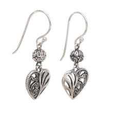 Load image into Gallery viewer, Sterling Silver Dangle Earrings Heart Shape from Indonesia - The Other Side | NOVICA
