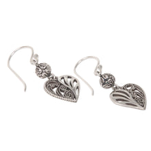 Load image into Gallery viewer, Sterling Silver Dangle Earrings Heart Shape from Indonesia - The Other Side | NOVICA
