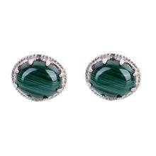 Load image into Gallery viewer, Sterling Silver and Deep Green Malachite Earrings - Morning Forest | NOVICA
