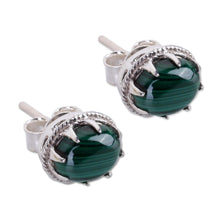 Load image into Gallery viewer, Sterling Silver and Deep Green Malachite Earrings - Morning Forest | NOVICA
