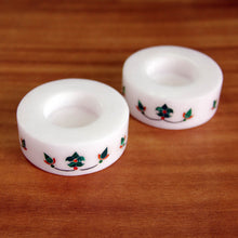 Load image into Gallery viewer, Round Marble Tealight Holder with Green Blooming Buds (Pair) - Floral Symmetry in Green | NOVICA
