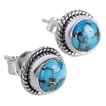 Load image into Gallery viewer, Sterling Silver Composite Turquoise Stud Earrings - Cool Aqua Radiance | NOVICA
