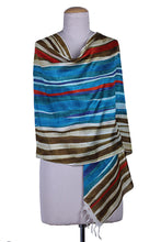 Load image into Gallery viewer, Modern Bishnupur Handwoven Silk Print Shawl from Bengal - Dhau in Blue | NOVICA
