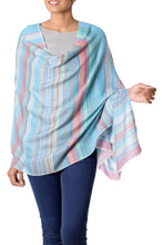 Load image into Gallery viewer, Indian Hand Loom 100% Wool Shawl in Blue, Red, Green Stripes - Intense Stripes | NOVICA
